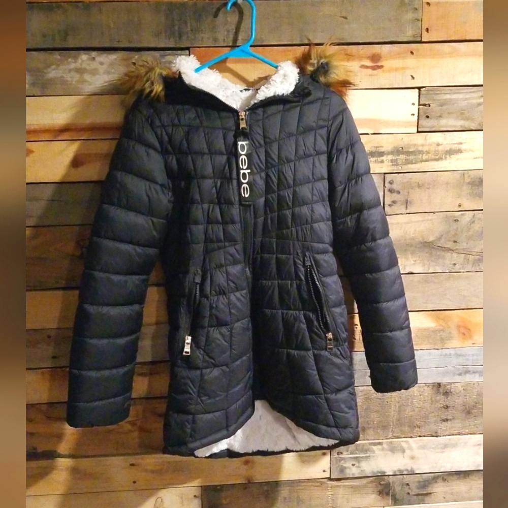 Bebe women's fur lined puffer parka, winter coat